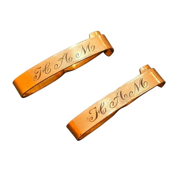 Antique Pair Of Gold Filled Initialed Signed Barrettes (A8180) - Picture 2 of 5